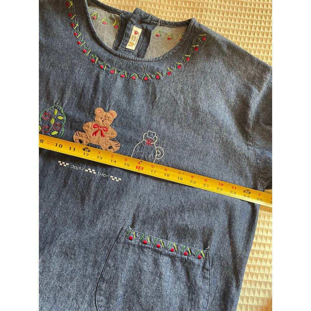 Kuma Heart Denim Long Sleeve Teacher Cottage Core Knee Length Shirt Dress XXL - Picture 12 of 14